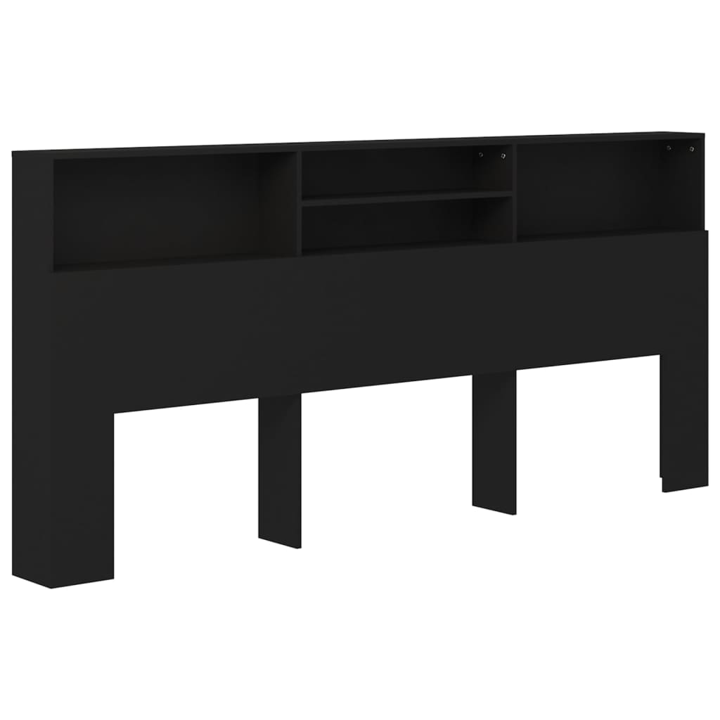Sleek Black Headboard Cabinet, Wood, 220x19x103.5 cm