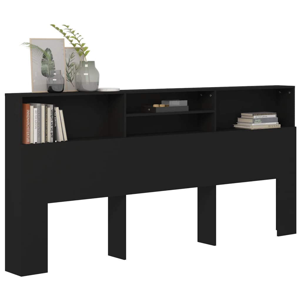 Sleek Black Headboard Cabinet, Wood, 220x19x103.5 cm