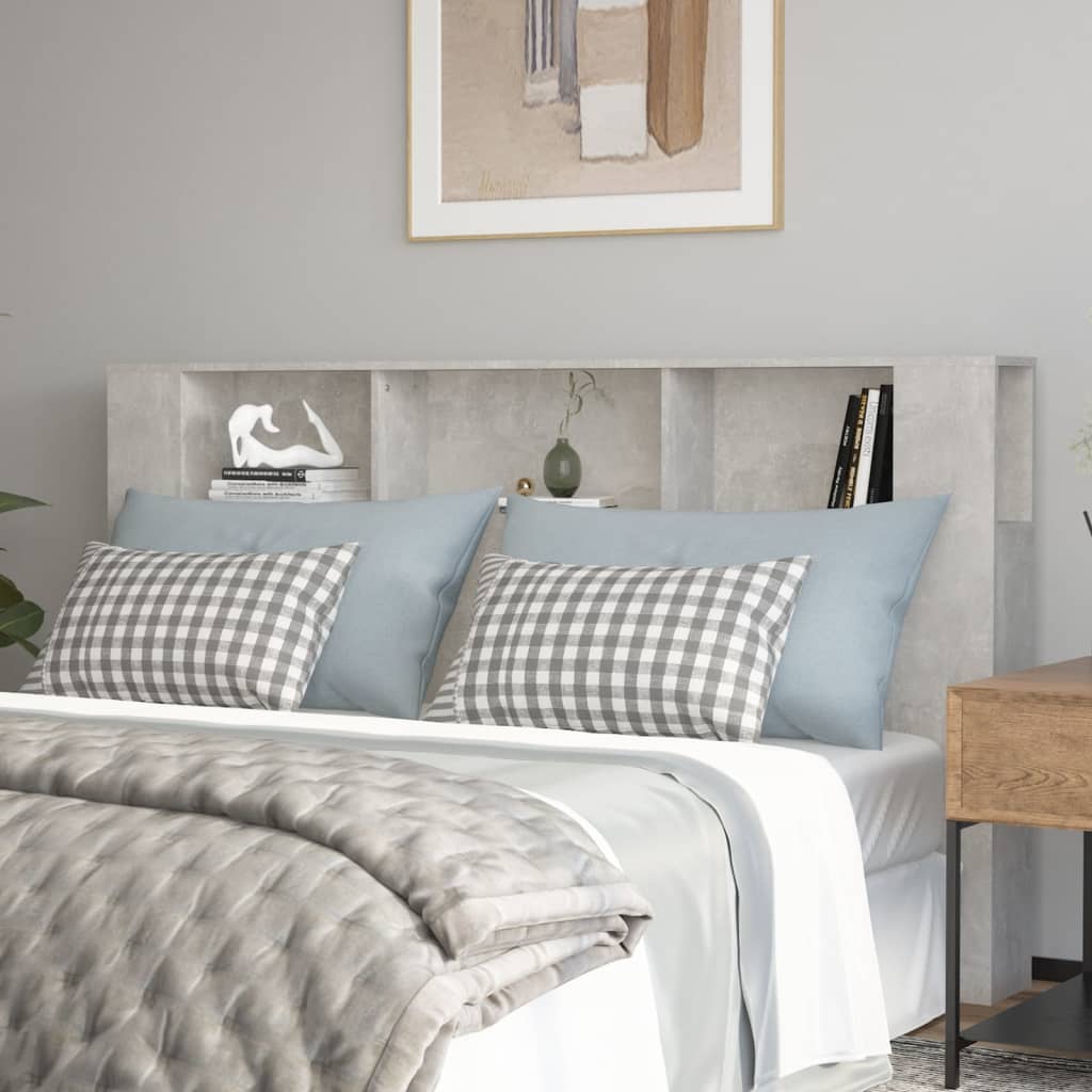 Concrete Grey Headboard Cabinet - 180x18.5x104.5 cm, Stylish & Functional
