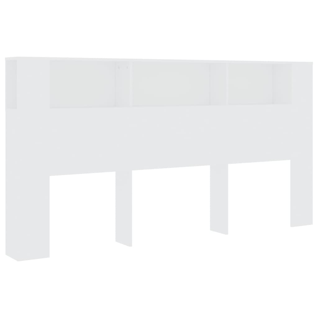 Sleek White Wood Headboard Cabinet - 200x18.5x104.5 cm