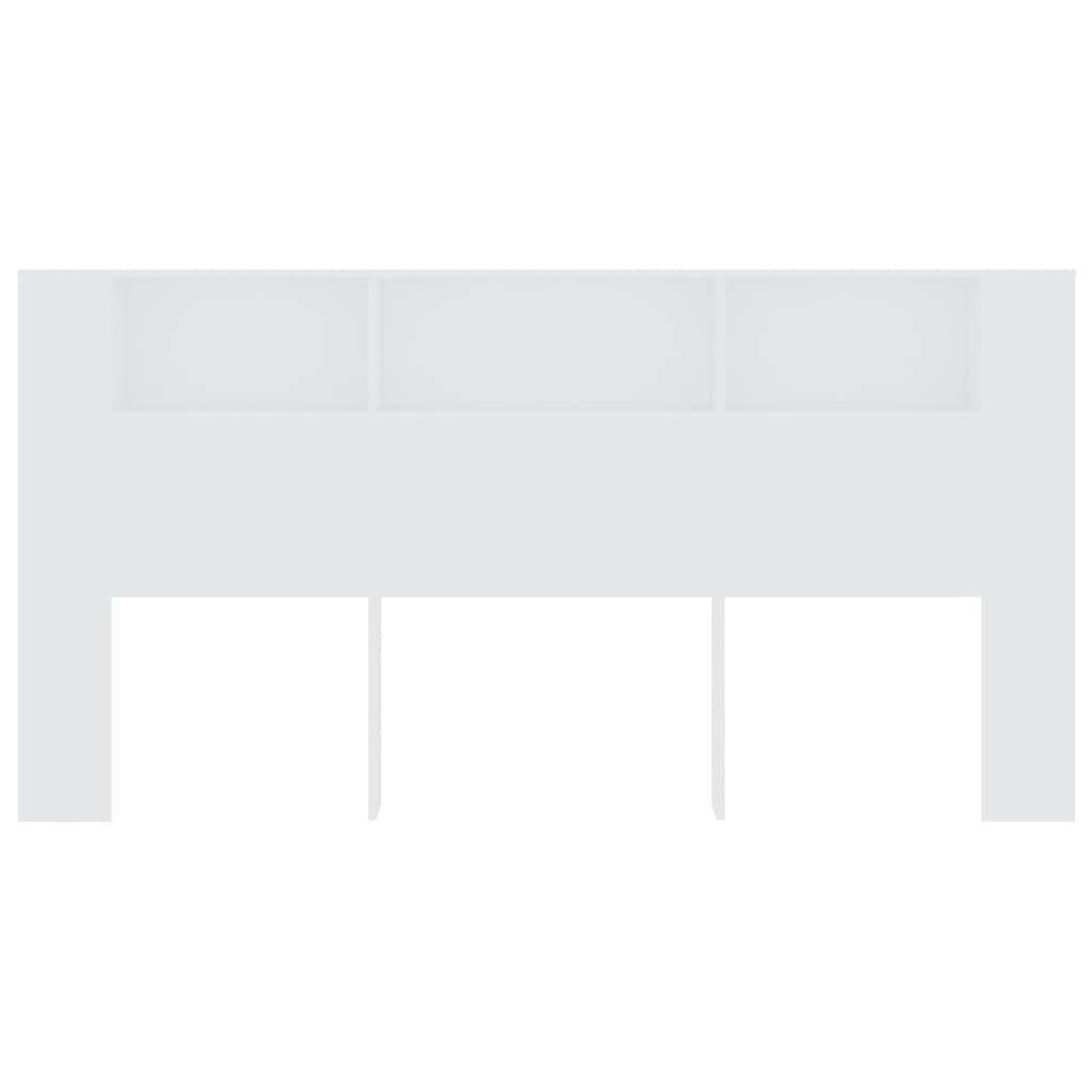 Sleek White Wood Headboard Cabinet - 200x18.5x104.5 cm