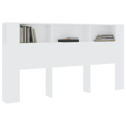 Sleek White Wood Headboard Cabinet - 200x18.5x104.5 cm