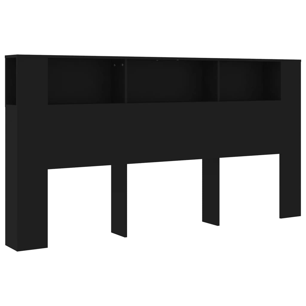 Black Wooden Headboard Cabinet 200x18.5x104.5 cm - Sleek & Stylish