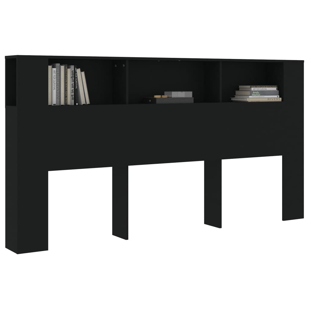 Black Wooden Headboard Cabinet 200x18.5x104.5 cm - Sleek & Stylish