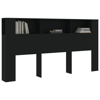 Black Wooden Headboard Cabinet 200x18.5x104.5 cm - Sleek & Stylish