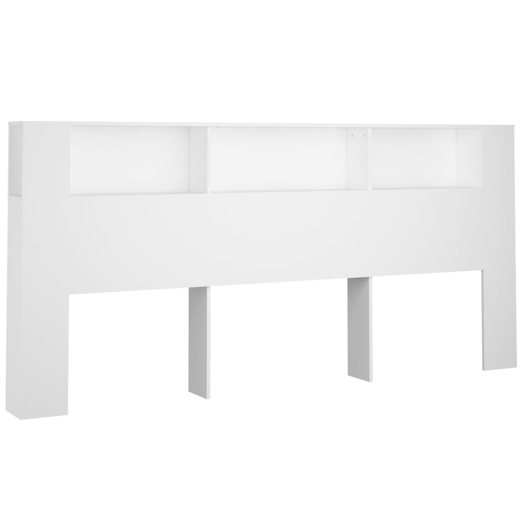 Sleek White Wooden Headboard Cabinet - 220x18.5x104.5 cm