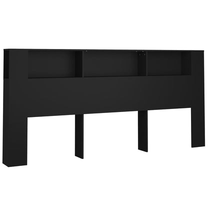 Black Headboard Cabinet, 220x18.5x104.5 cm, Sleek Storage Solution