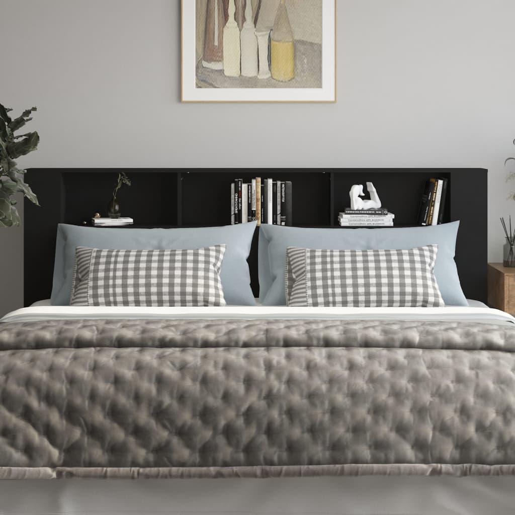 Black Headboard Cabinet, 220x18.5x104.5 cm, Sleek Storage Solution
