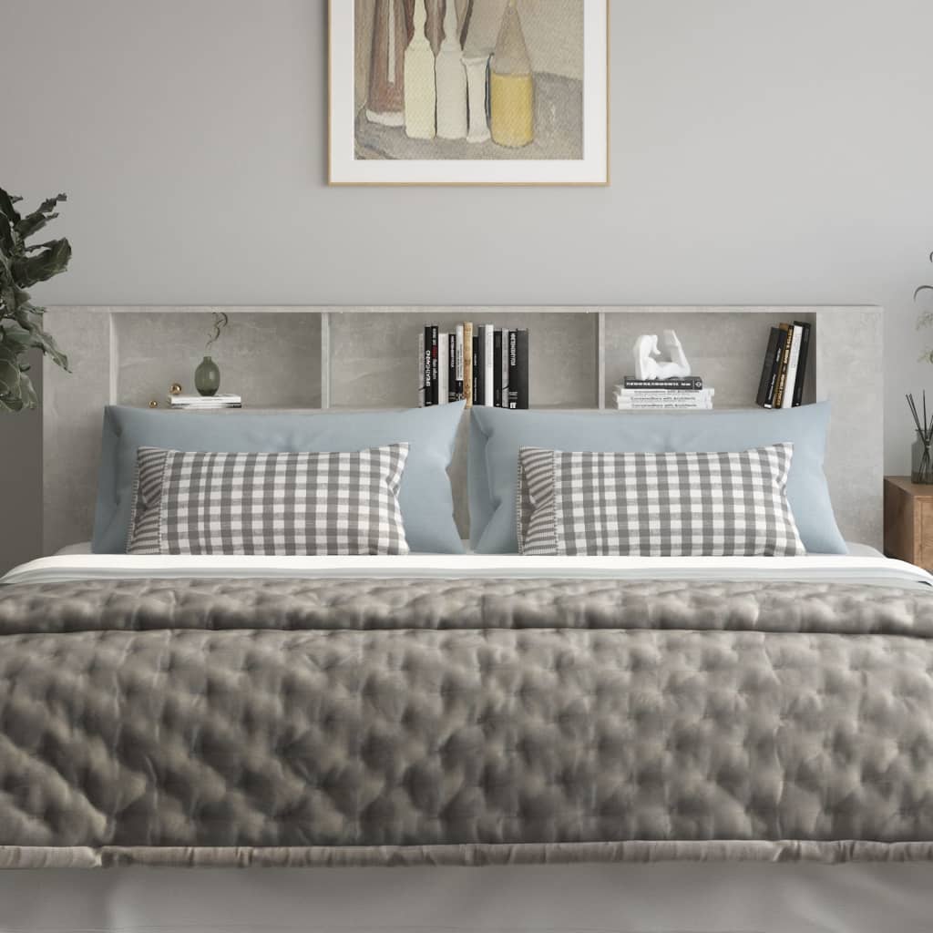Concrete Grey Headboard Cabinet - 220x18.5x104.5 cm, Stylish Storage