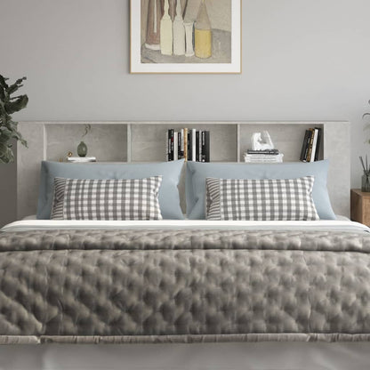 Concrete Grey Headboard Cabinet - 220x18.5x104.5 cm, Stylish Storage