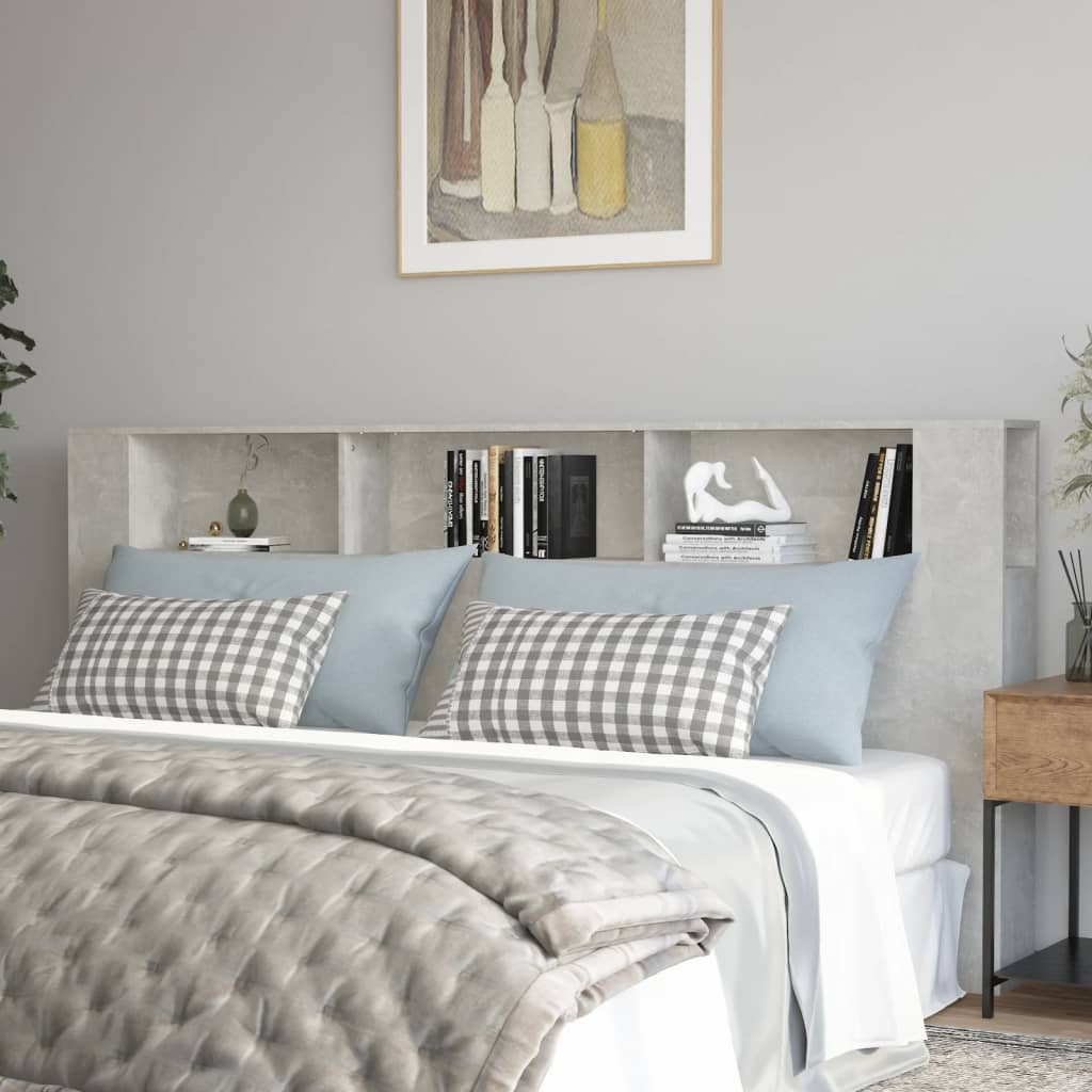 Concrete Grey Headboard Cabinet - 220x18.5x104.5 cm, Stylish Storage