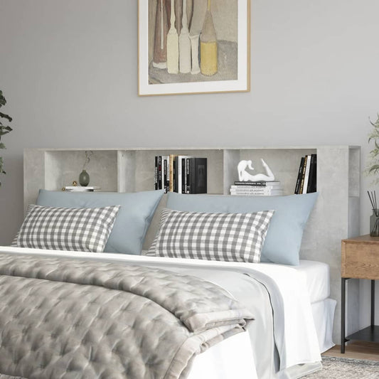 Concrete Grey Headboard Cabinet - 220x18.5x104.5 cm, Stylish Storage