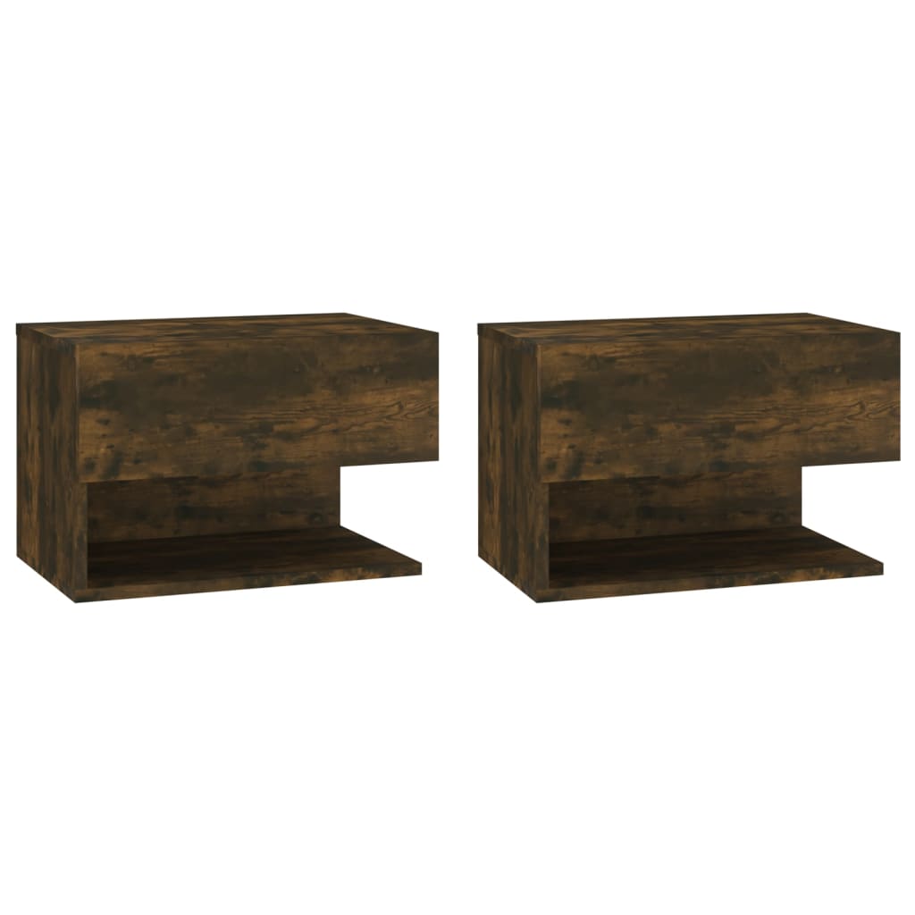 Smoked Oak Wall-Mounted Bedside Cabinets 2pcs - Modern Style