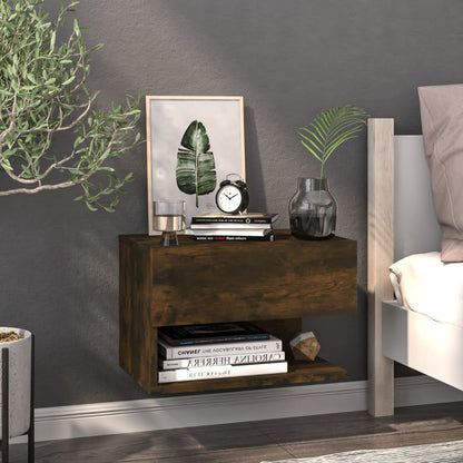 Smoked Oak Wall-Mounted Bedside Cabinets 2pcs - Modern Style
