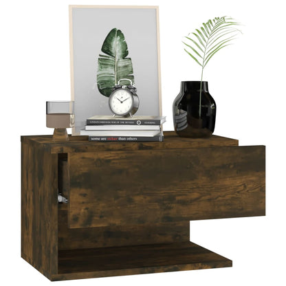 Smoked Oak Wall-Mounted Bedside Cabinets 2pcs - Modern Style