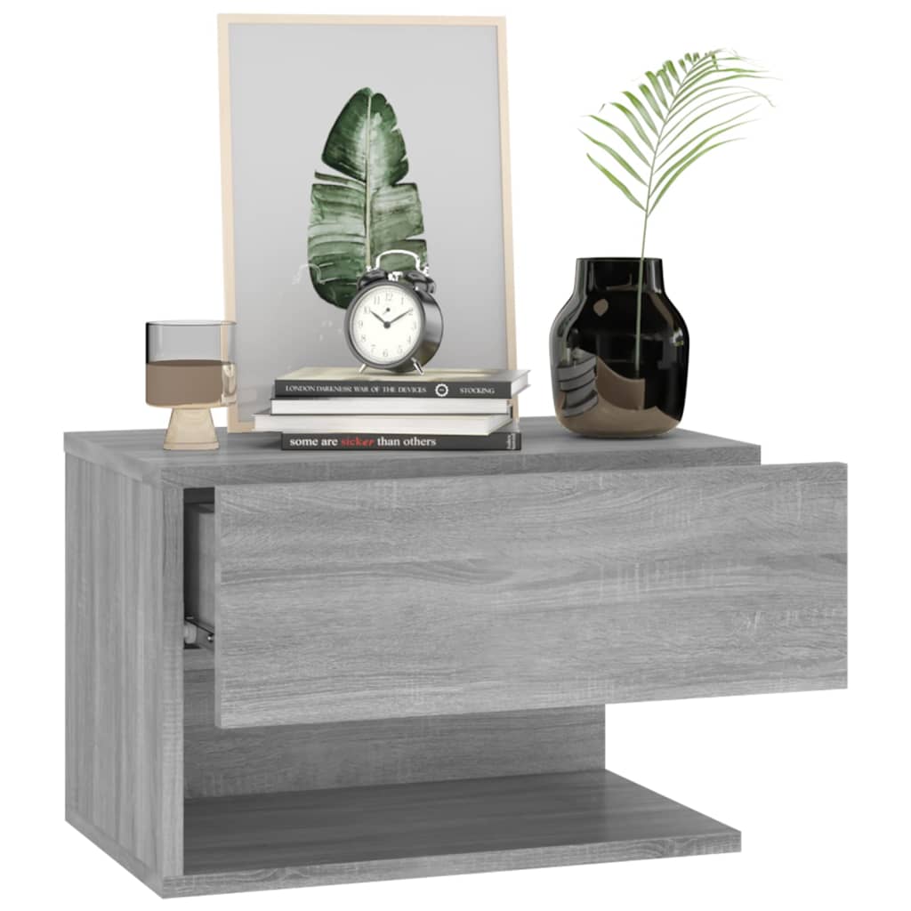 Grey Sonoma Wall-Mounted Bedside Cabinets, Set of 2 – Stylish & Space-Saving