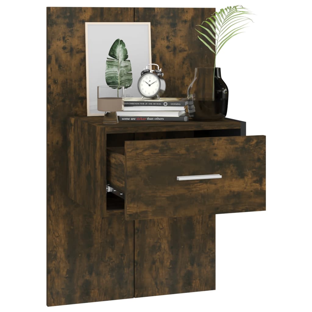 Smoked Oak Wall-Mounted Bedside Cabinet - Sleek & Stylish Design