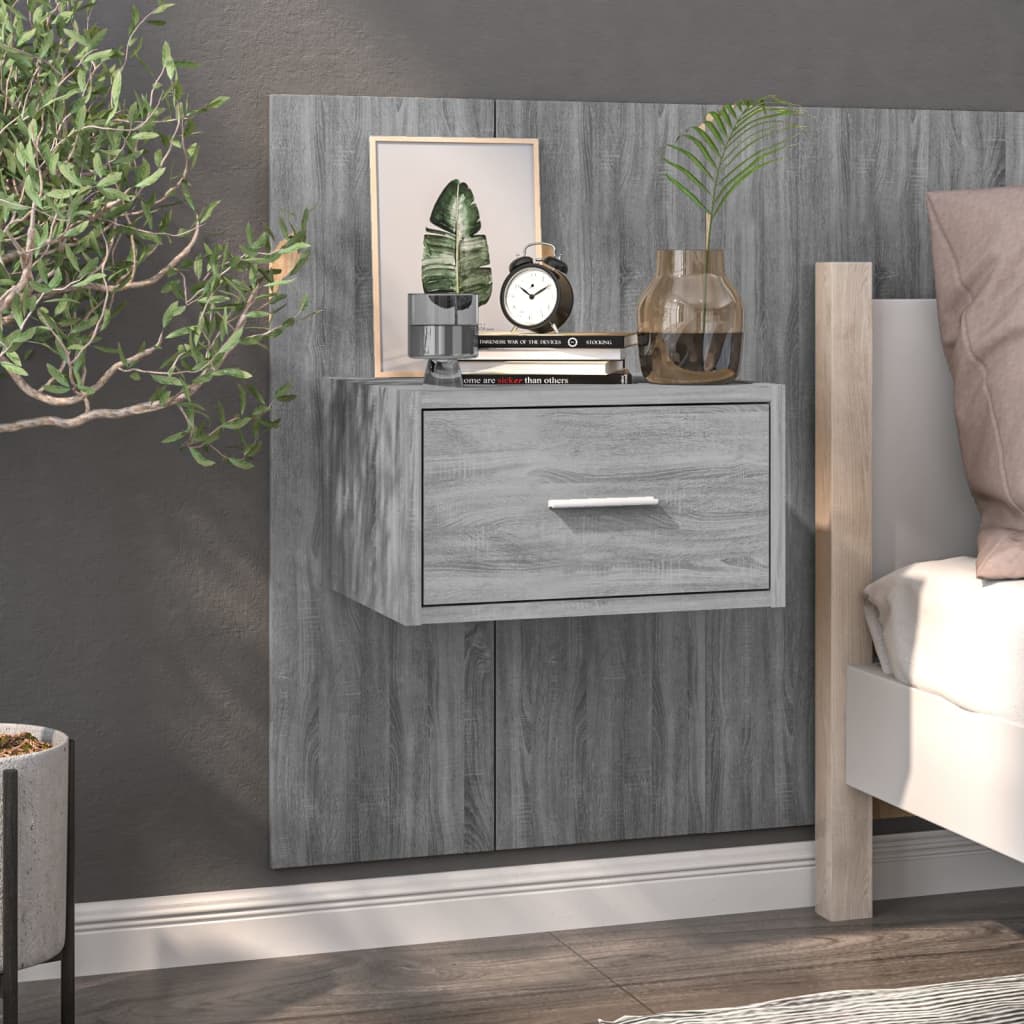 Grey Sonoma Wall-Mounted Bedside Cabinet - Stylish & Space-Saving