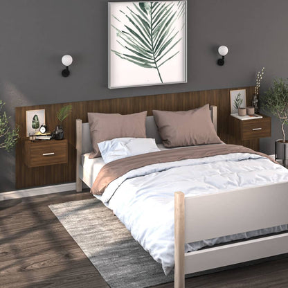 Brown Oak Wall-Mounted Bedside Cabinet - Space-Saving Elegance