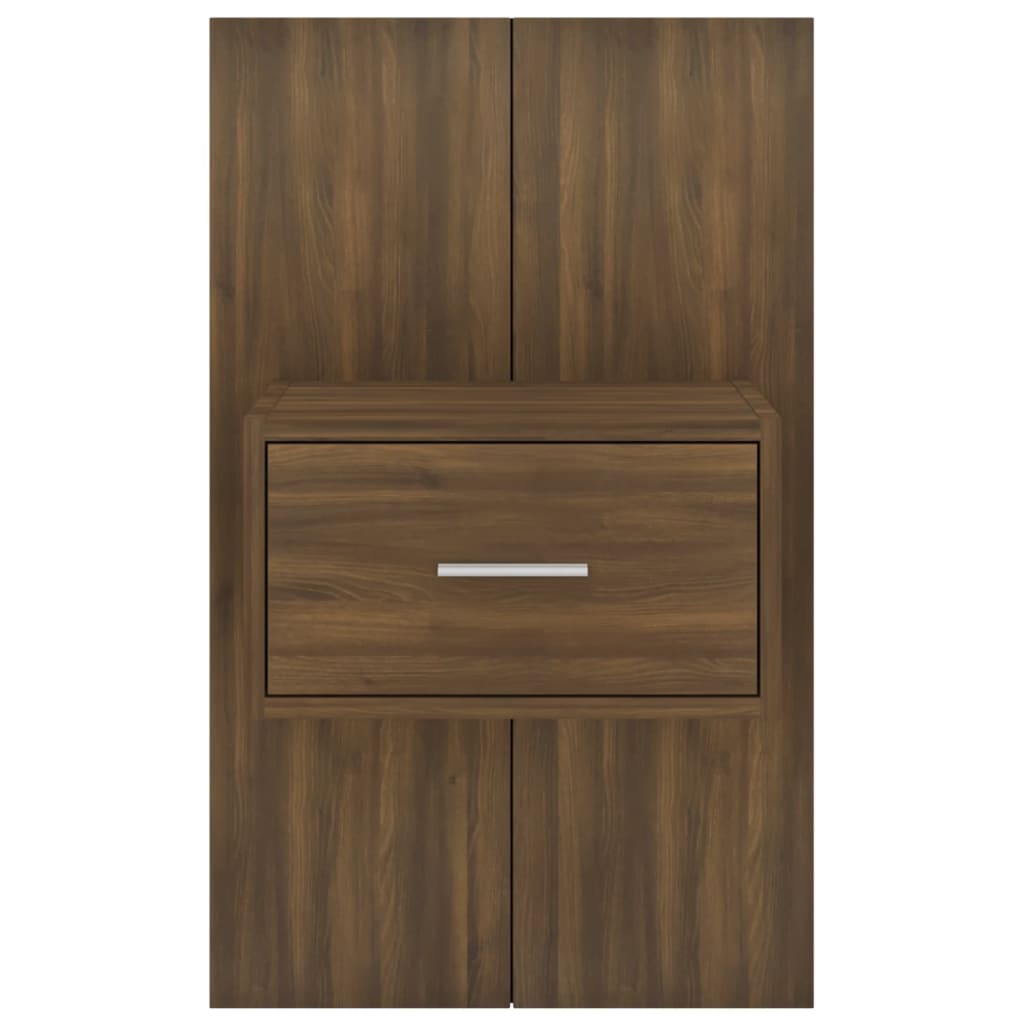 Brown Oak Wall-Mounted Bedside Cabinet - Space-Saving Elegance