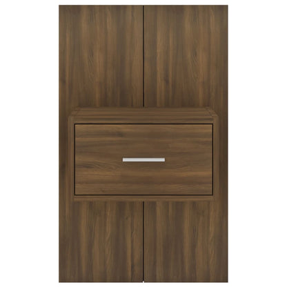 Brown Oak Wall-Mounted Bedside Cabinet - Space-Saving Elegance
