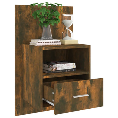 Smoked Oak Wall-Mounted Bedside Cabinet: Stylish & Space-Saving