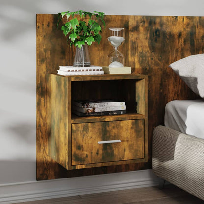 Smoked Oak Wall-Mounted Bedside Cabinet: Stylish & Space-Saving