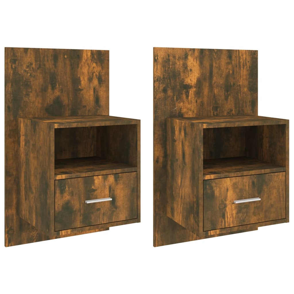 Set of 2 Wall-mounted Bedside Cabinets - Smoked Oak Finish