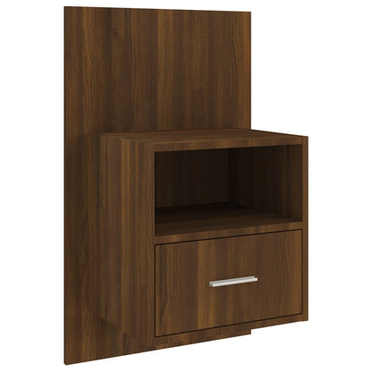 Brown Oak Wall-Mounted Bedside Cabinet - Space-Saving Elegance