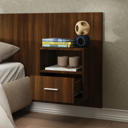 Brown Oak Wall-Mounted Bedside Cabinet - Space-Saving Elegance