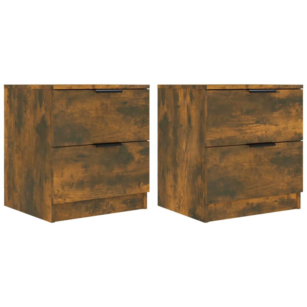 Smoked Oak Bedside Cabinets Set of 2 - Engineered Wood Elegance