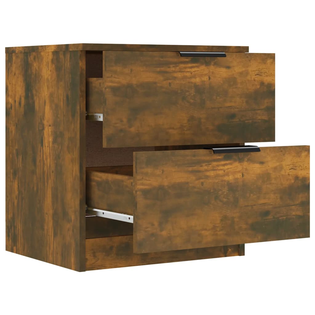Smoked Oak Bedside Cabinets Set of 2 - Engineered Wood Elegance