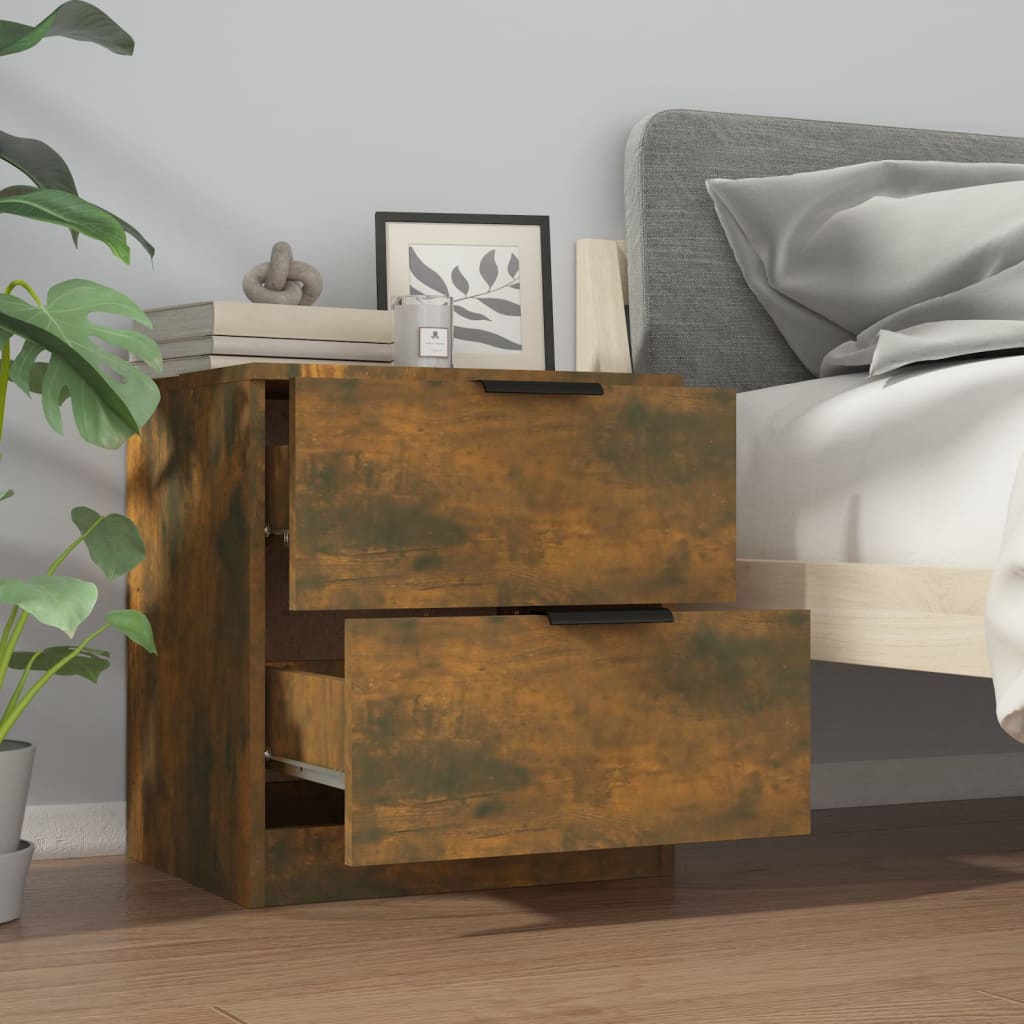 Smoked Oak Bedside Cabinets Set of 2 - Engineered Wood Elegance
