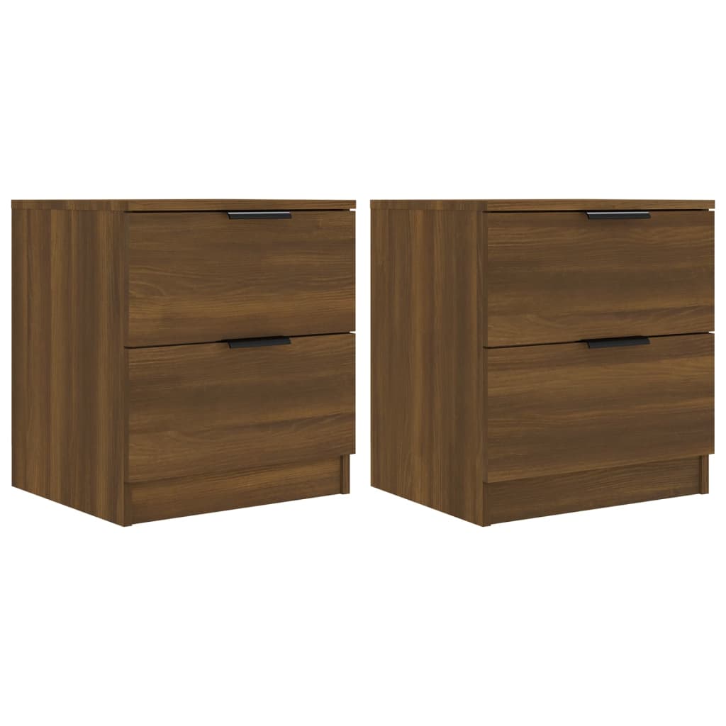 Brown Oak Bedside Cabinets, 2 Pcs, Engineered Wood Elegance