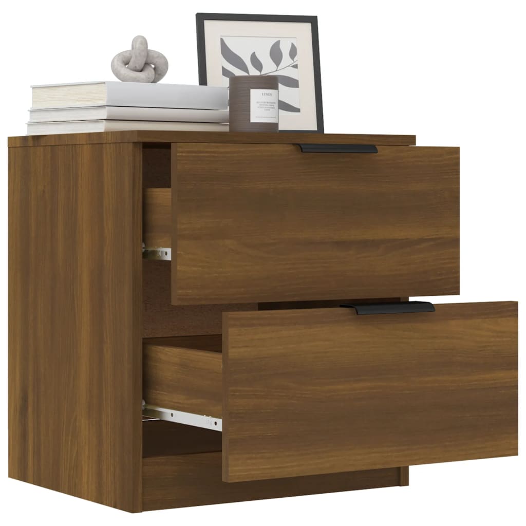 Brown Oak Bedside Cabinets, 2 Pcs, Engineered Wood Elegance