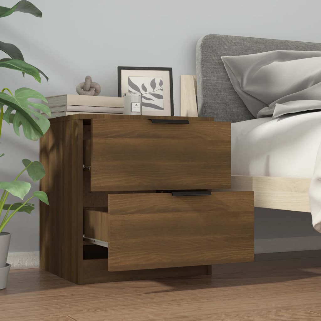 Brown Oak Bedside Cabinets, 2 Pcs, Engineered Wood Elegance