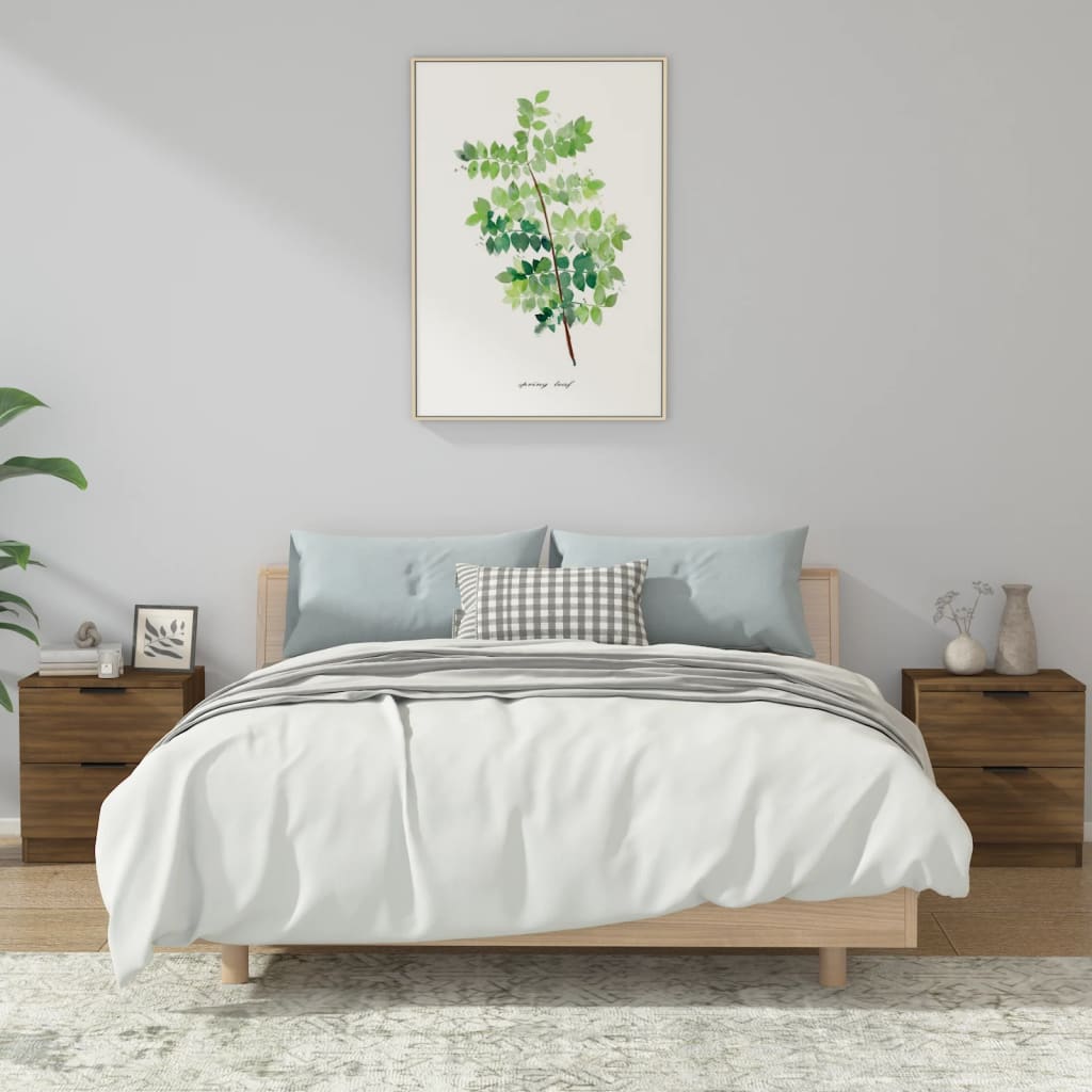 Brown Oak Bedside Cabinets, 2 Pcs, Engineered Wood Elegance