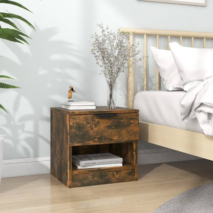 Smoked Oak Engineered Wood Bedside Cabinet - Elegant & Stylish
