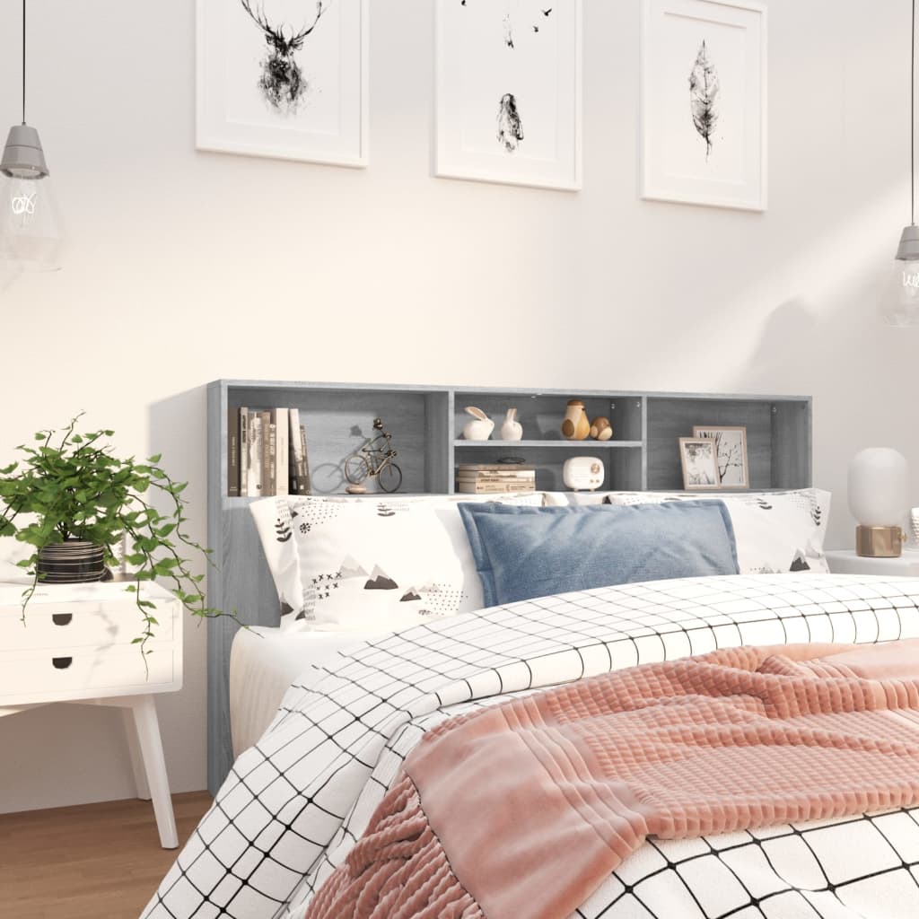 Grey Sonoma Headboard Cabinet - 180x19x103.5cm, Stylish Storage Solution