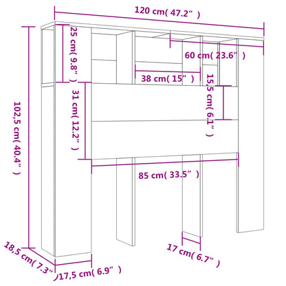 Smoked Oak Headboard Cabinet 120x18.5x102.5 cm - Sleek Storage Solution