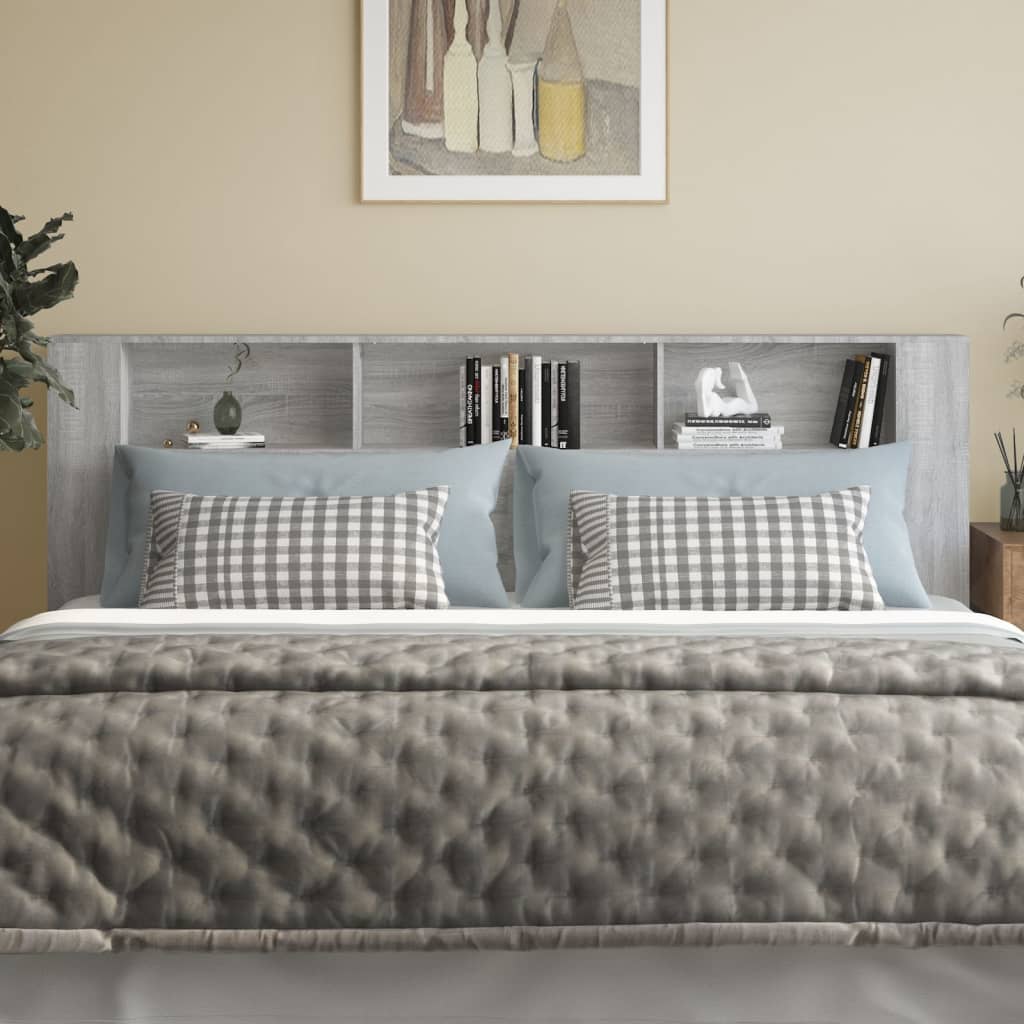 Grey Sonoma Headboard Cabinet, 220x18.5x104.5 cm - Stylish Storage Solution