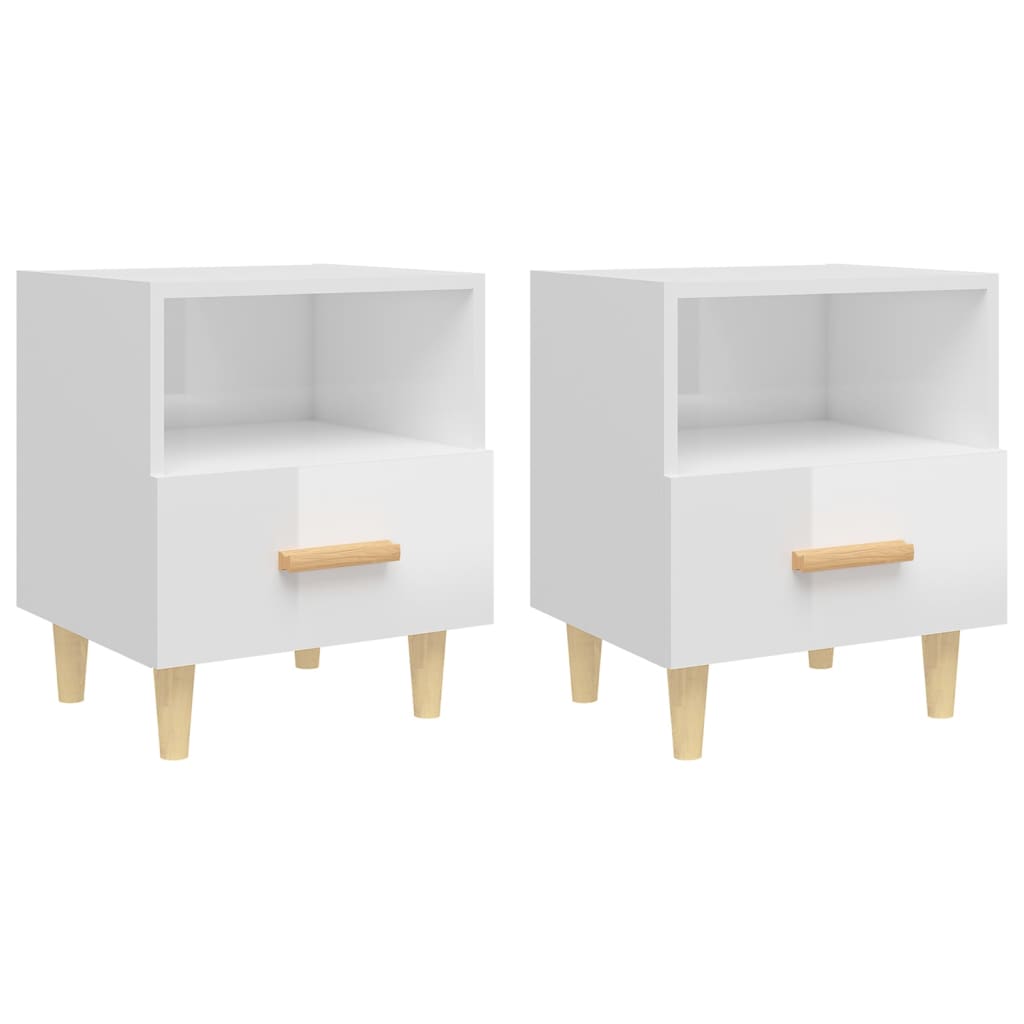 High Gloss White Bedside Cabinets Set, 40x35x47 cm - 2 Pcs