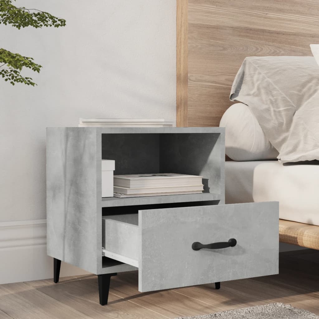 Concrete Grey Bedside Cabinet - Sleek Engineered Wood Design