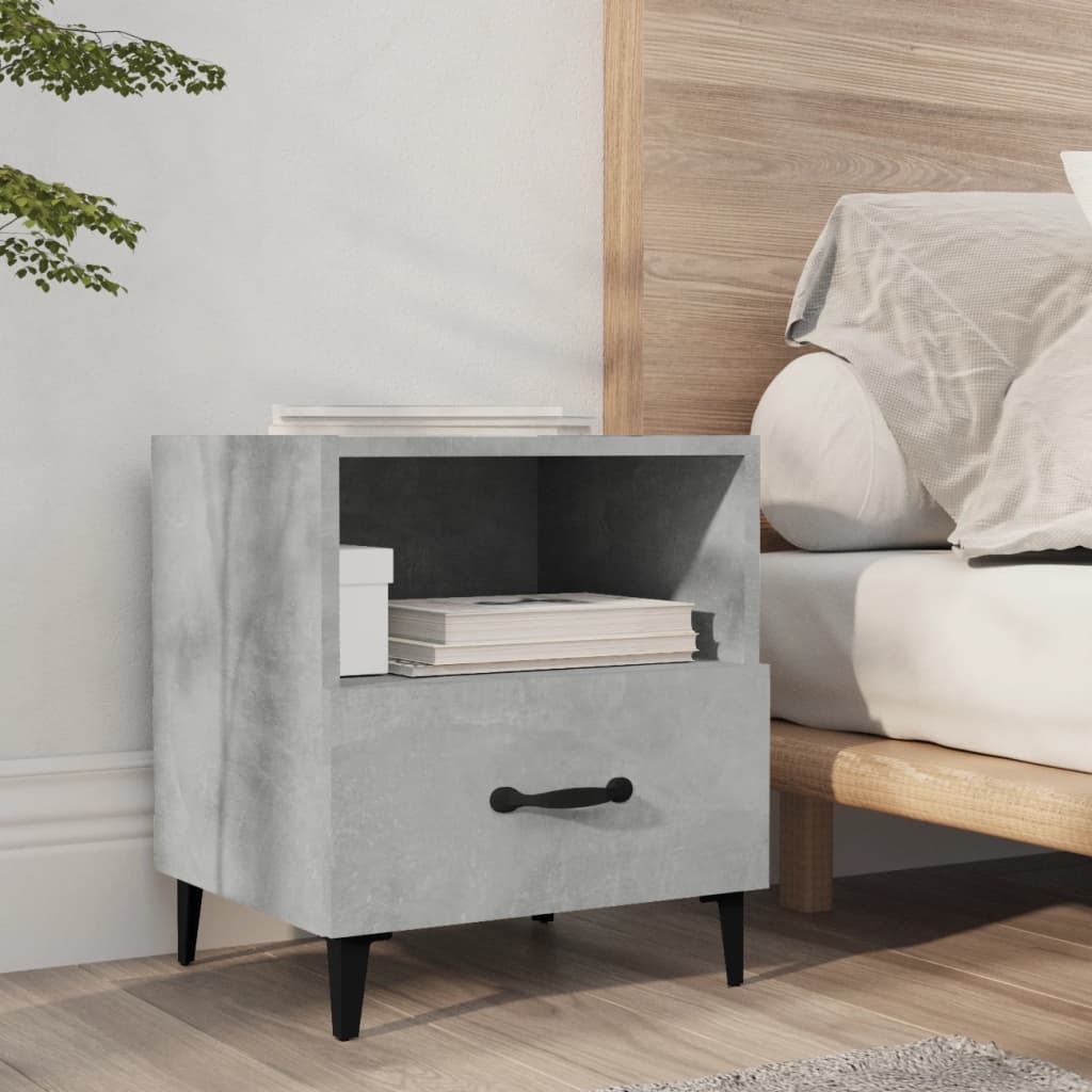 Concrete Grey Bedside Cabinet - Sleek Engineered Wood Design