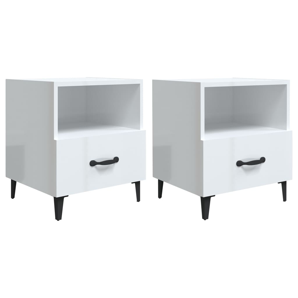 High Gloss White Bedside Cabinets, 2 pcs, Engineered Wood