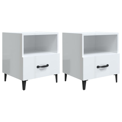 High Gloss White Bedside Cabinets, 2 pcs, Engineered Wood