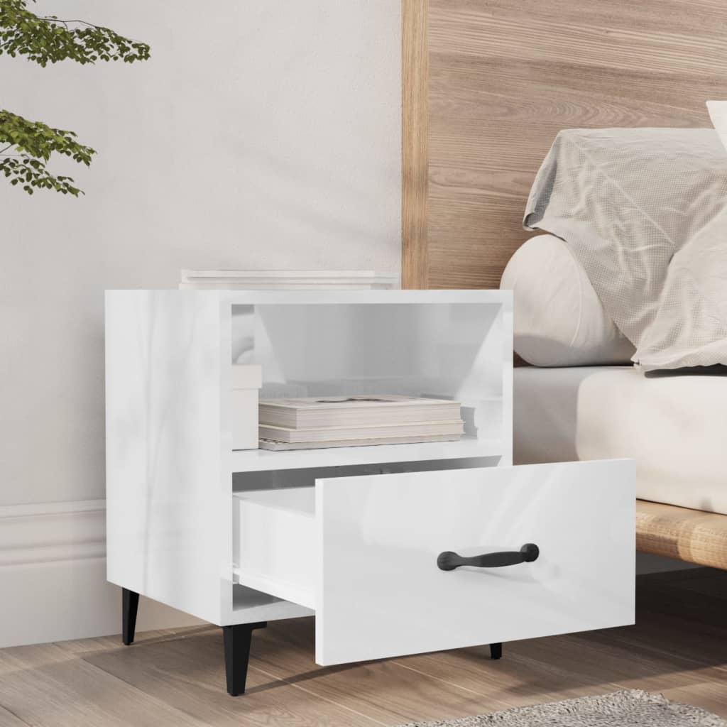 High Gloss White Bedside Cabinets, 2 pcs, Engineered Wood