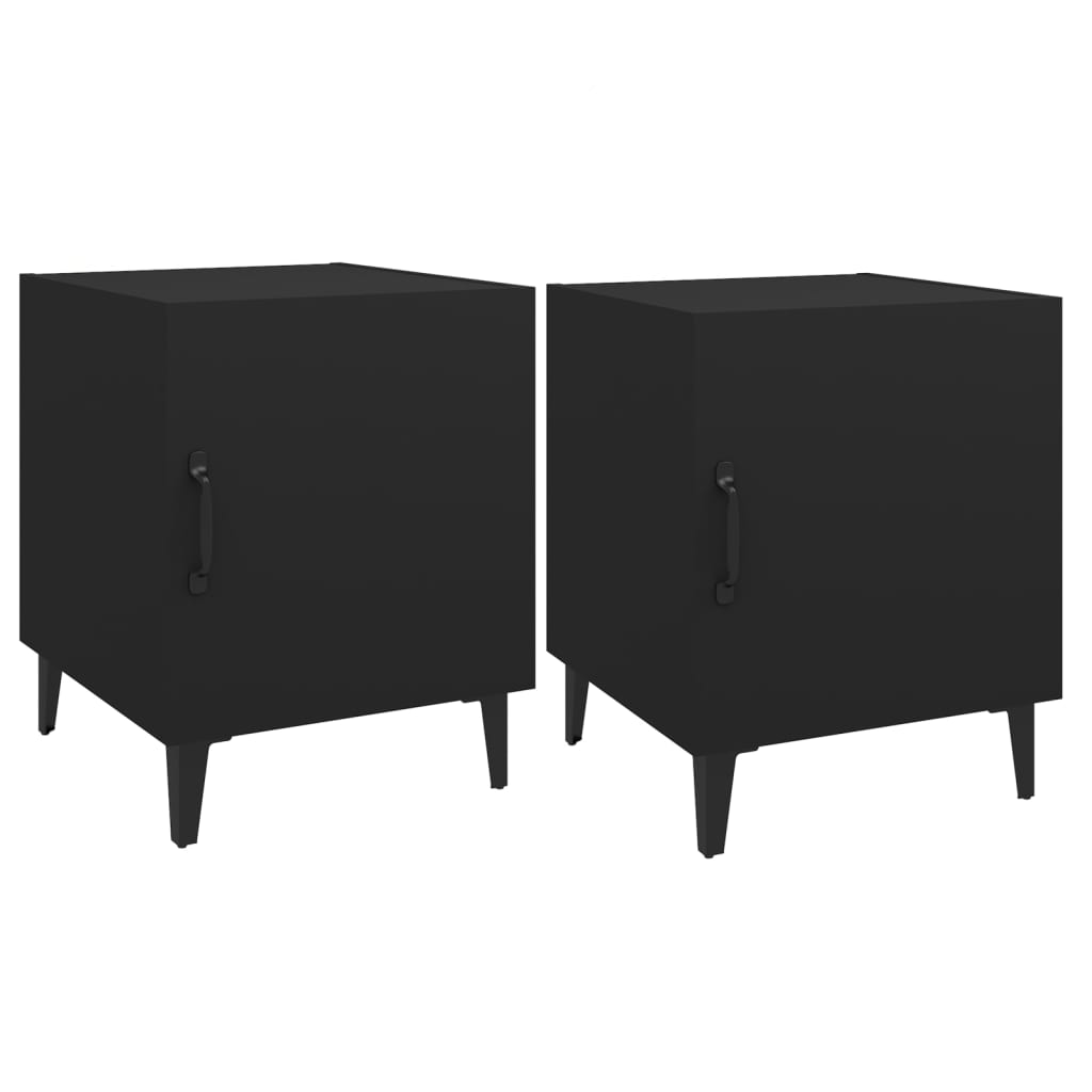 Modern Black Engineered Wood Bedside Cabinets, Set of 2