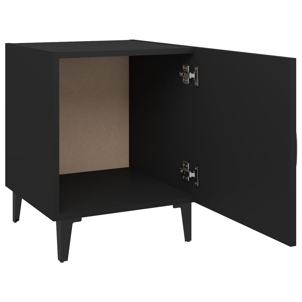 Modern Black Engineered Wood Bedside Cabinets, Set of 2