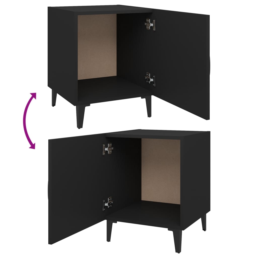 Modern Black Engineered Wood Bedside Cabinets, Set of 2
